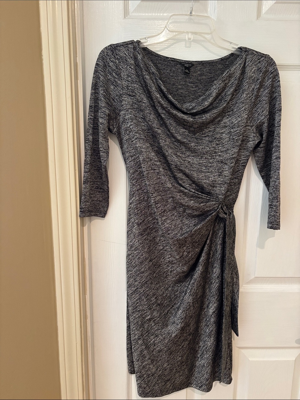 Ann Taylor Charcoal Heather Draped Tie-Waist Midi Dress